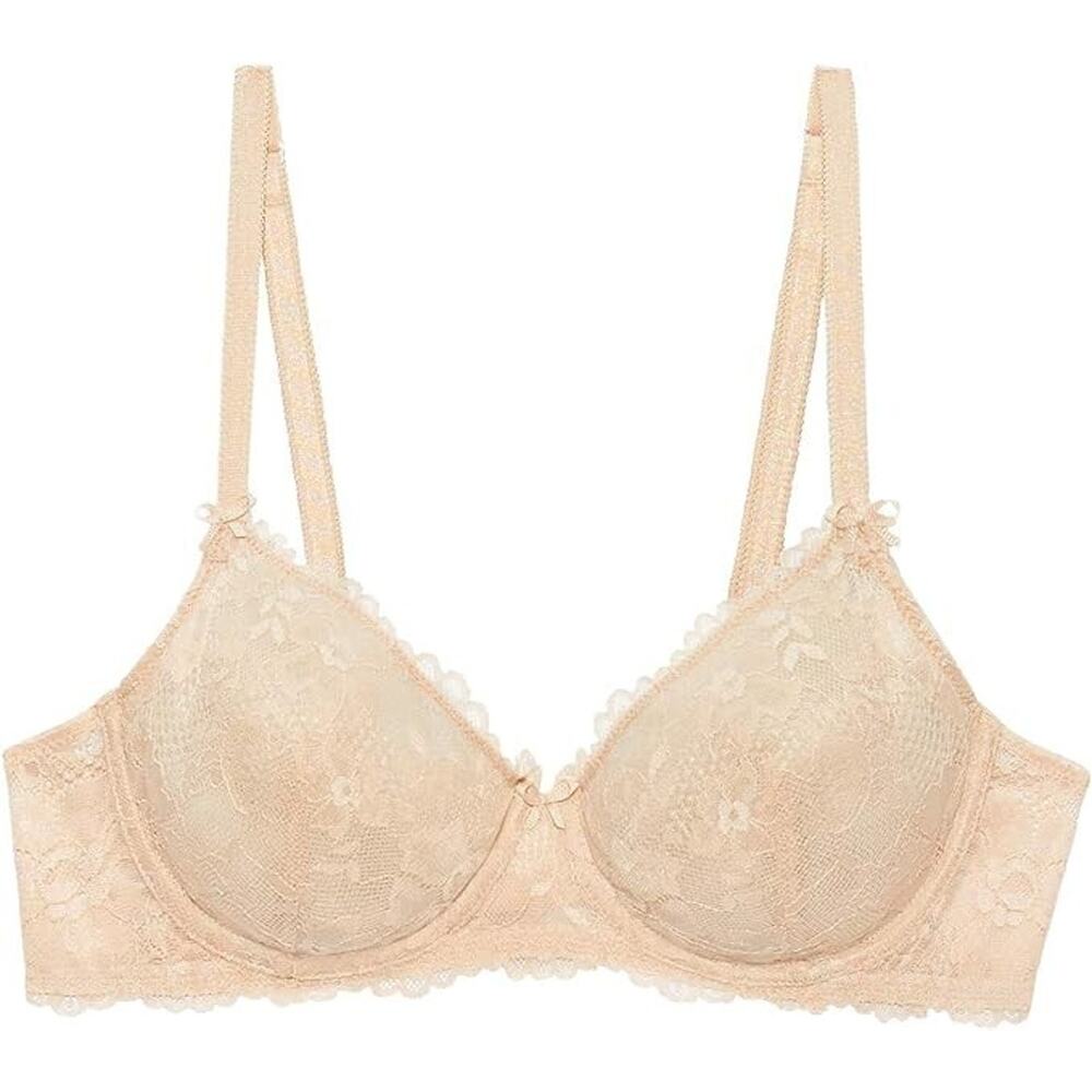 Savage X Fenty Womens Unlined Floral Lace Bra Honey Nudel Sz 32D